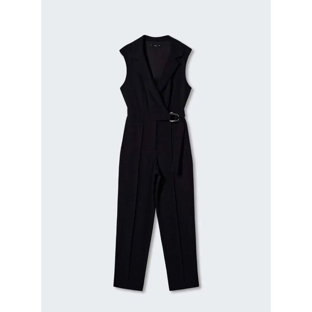 MNG‎ by Mango Black Sleeveless Belted Wrap Straight Leg Jumpsuit XL NWT - Picture 2 of 14